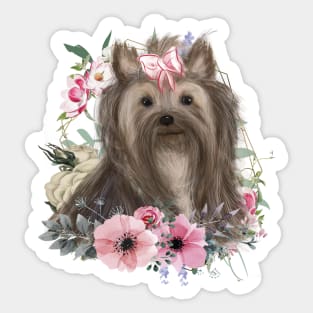 Yorkshire Terrier, Cute Yorkie Flower Design Yorkie Sticker